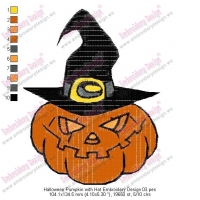 Halloween Pumpkin with Hat Embroidery Design 03